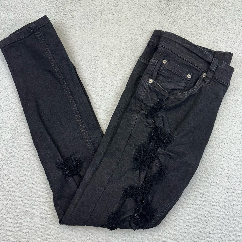 Copper Rivet Jeans Mens 32x32 Black Slim Fit Trashed Stretch Grunge Hipster Rock